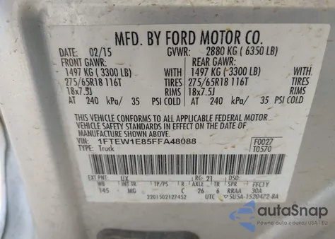 2015 Ford F-150 Xlt из США, поврежденный, VIN 1FTEW1E85FFA48088